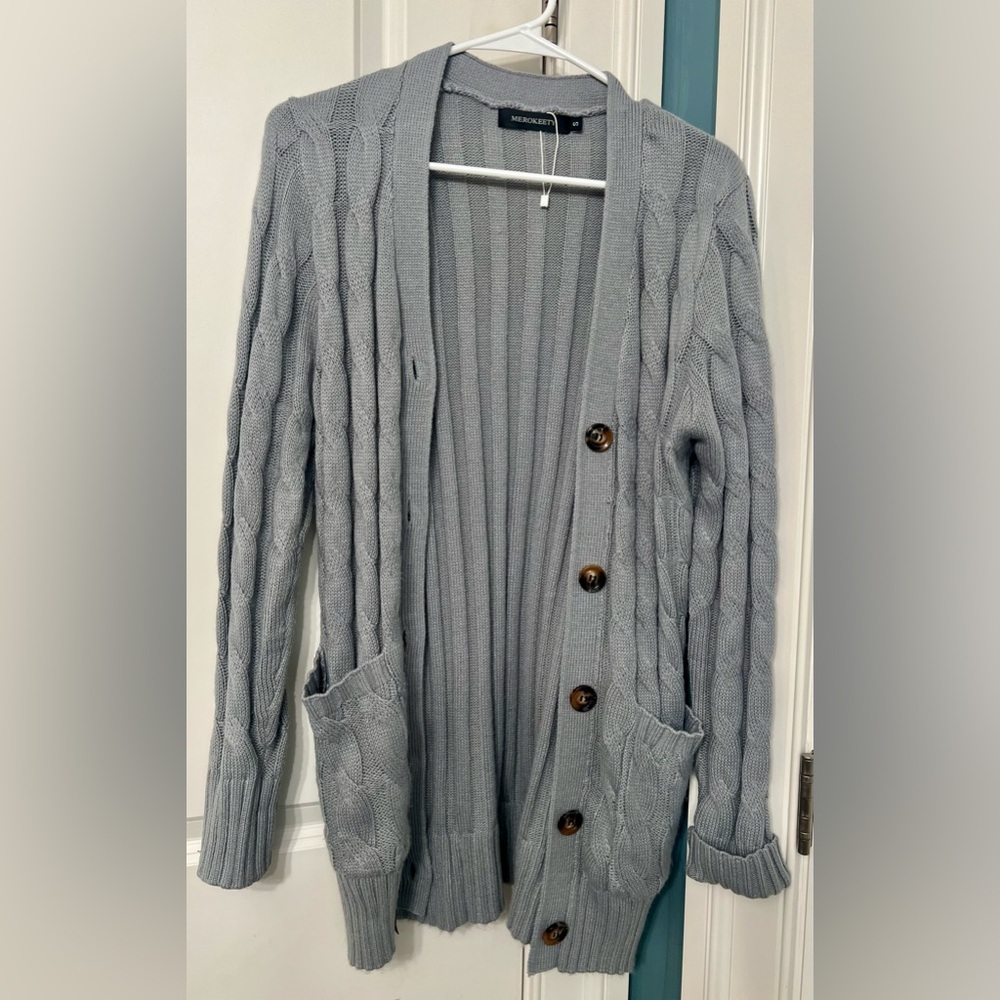 Small Merokeety Gray Cable Knit Cardigan with Pockets - Picture 1 of 5